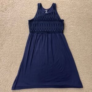 Old Navy blue sleeveless racerback dress with crocheted lace detailing size 14